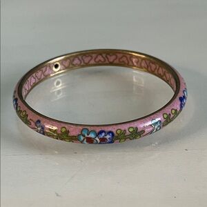 Vintage Floral Pink Cloisonne Bangle Bracelet